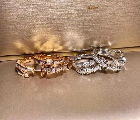 Slim 18k Gold  Serpenti Viper Earrings Full Pave Diamonds Luxury Diamond Jewelry