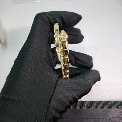 18K Altın Elmas Bilezik Serpenti Viper Tek Yuvarlak 18 Kt Sarı Altın Bilezik Başında Ve Kuyruğunda Pavé Elmasları
