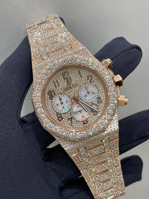 Dondurulmuş Rhinestones Elmas Kuvars Saat Stainless Steel Hip Hop Mücevherler