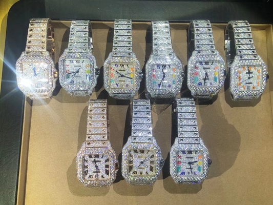 Hip Hop Iced Out Lab Elmaslar Büyük Dial Vvs Moissanite Saat