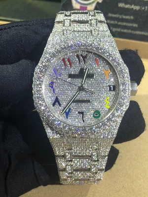 Erkek Kadın Saatler Dondurulmuş Bezel Hip Hop VVS Moissanite Elmas Saat Band Lüks