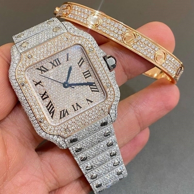 Erkek Kadınlar Elmas Dondurulmuş Bling Saatleri Dial Bezel Band